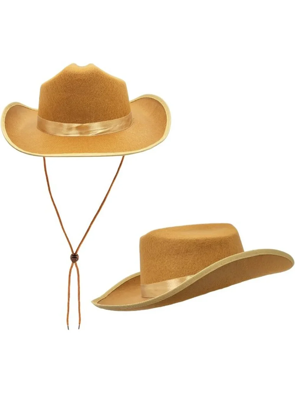 Kids Light Brown Fabric Felt Costume Strap Western Cowboy Hat 22 Circumference